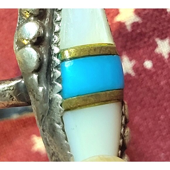 Vintage Navajo Turquoise & Mother of Pearl Sterling Silver Old Pawn Ring 6.25 - Picture 7 of 10
